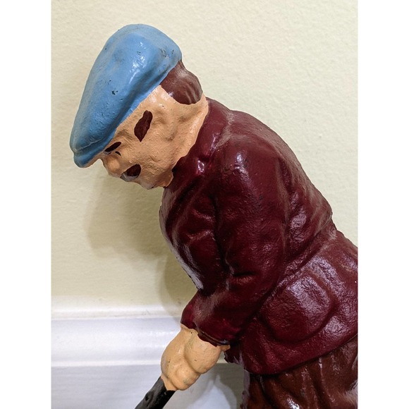 Vintage Cast Iron Golfer Door Stop Bookend Victorian Painted Golfing Golf heavy - Picture 2 of 6